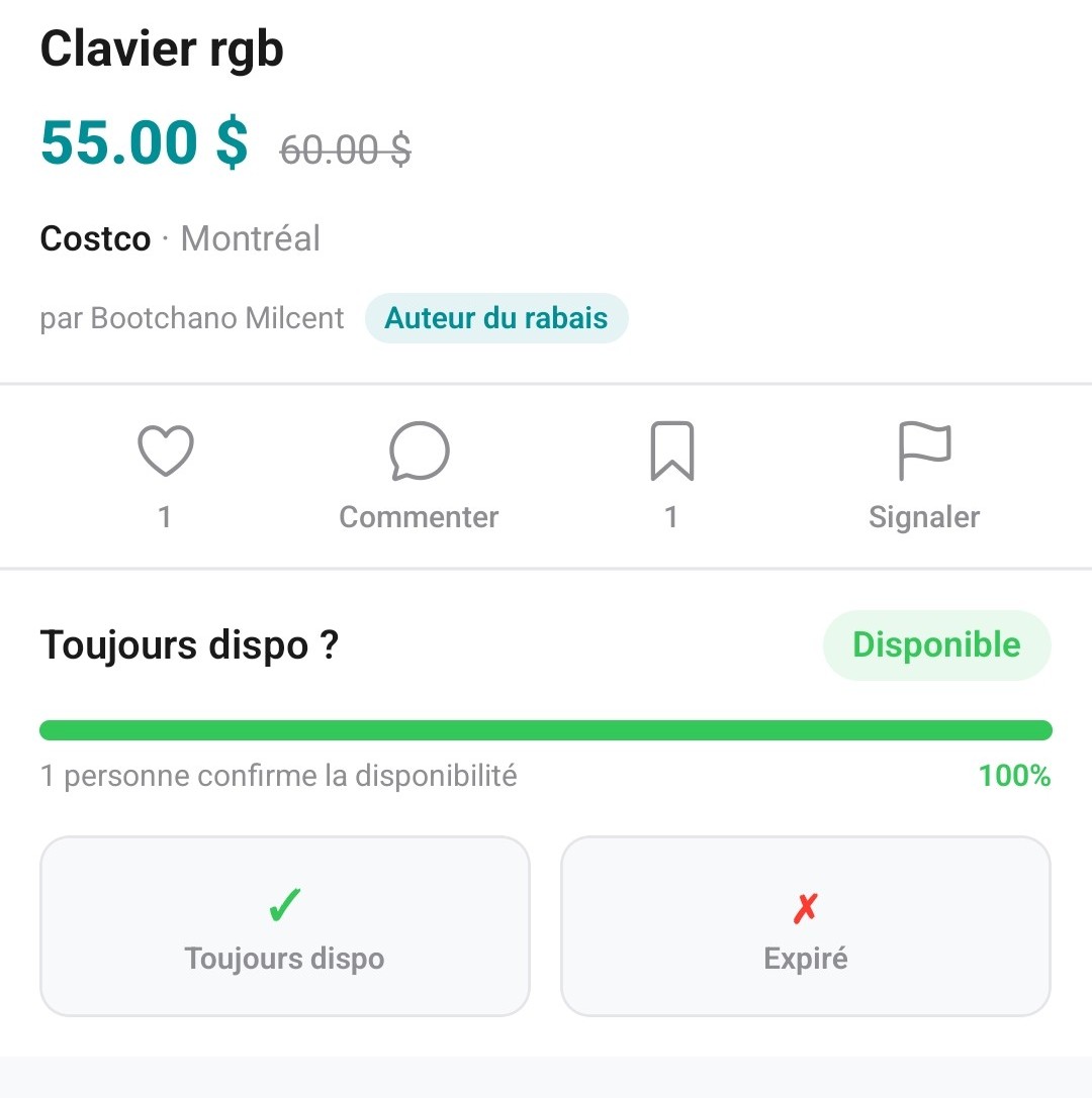 Confirmation de disponibilite d'un deal par la communaute