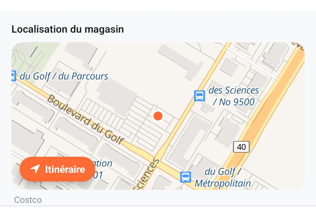 Itineraire vers le magasin depuis l'application Aubunity