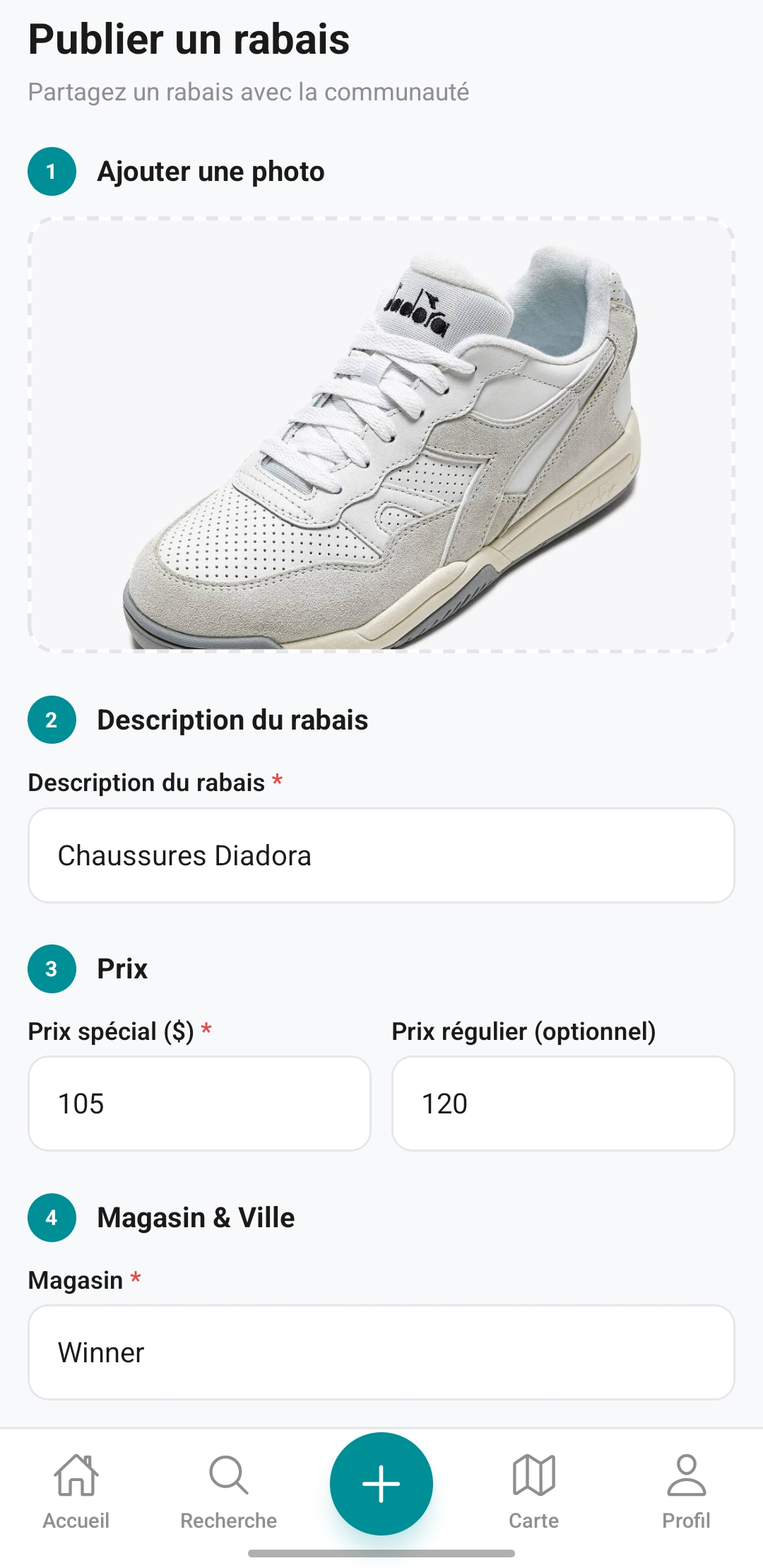 Formulaire de publication d'un deal